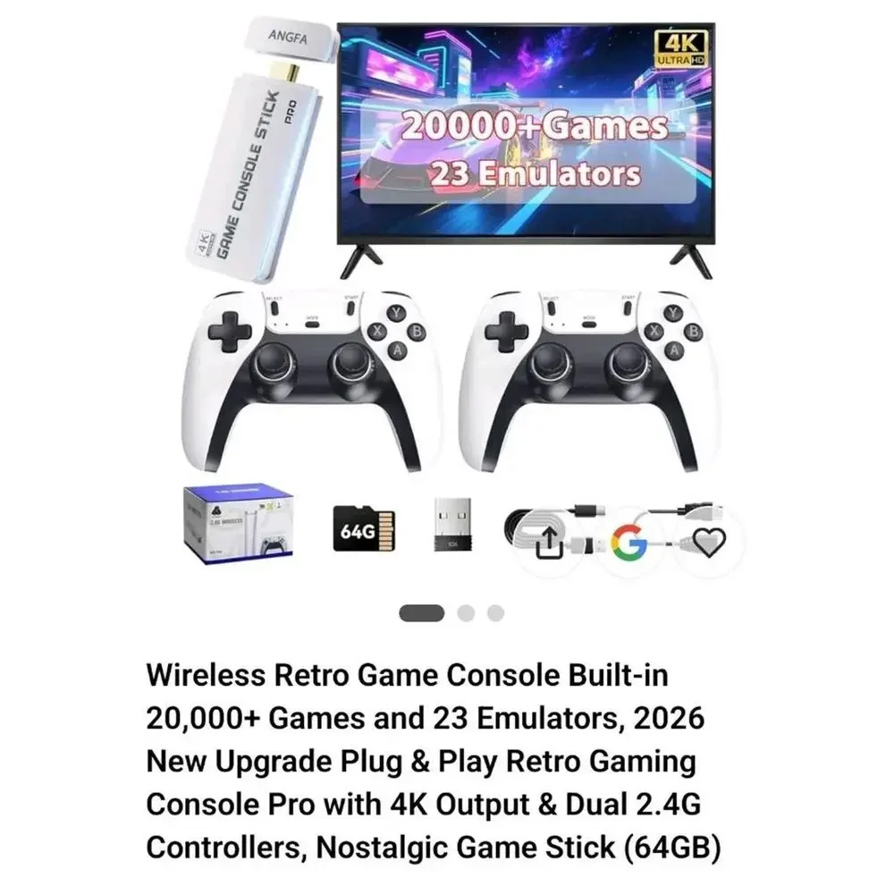 4K HDMI TV 20000+ Video Game Stick Retro Gaming Console w/ 2 Wireless Controller